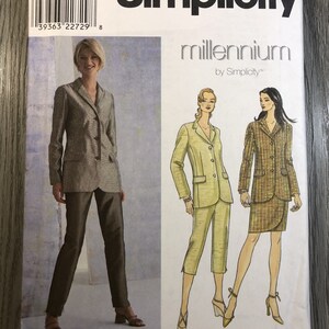 May include: Simplicity sewing pattern number 6624, millennium by Simplicity, for sizes 16, 18, and 20. The pattern includes instructions for a blazer, trousers, and skirt.