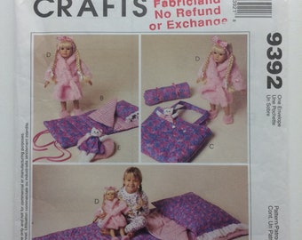 McCall's 9392 Sewing Pattern Doll Clothes Uncut Factory Folded Accessories for Child & 18 " Doll for Slumber Party