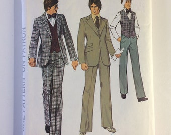 Vintage Sewing Pattern Butterick 5965 Mens Vest Suit Pants 70s