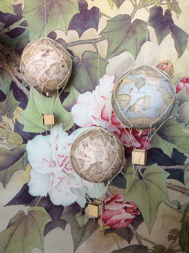 MAP Hot Air Balloon decorations Nursery Decor Mobile Hot Etsy