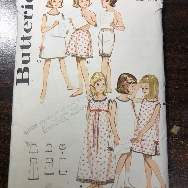 Butterick 2994 Sewing Pattern Uncut 1960s Vintage Girls Girls Lingerie Wardrobe Slip Panties Nightgown Pajamas Size 8 Breast 26 60s