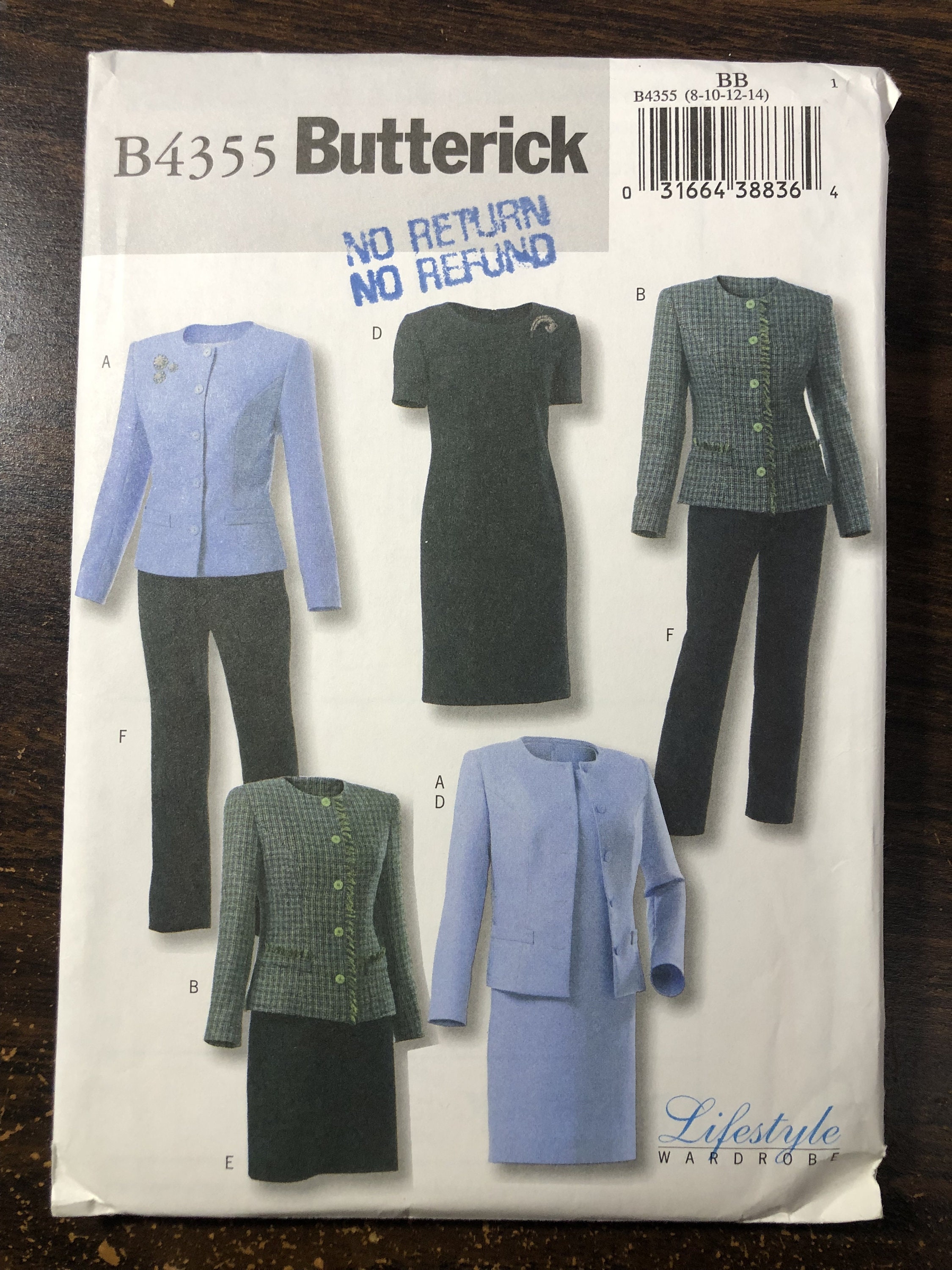 Butterick 4355 Sewing Pattern Misses' Jacket, Top and Dress