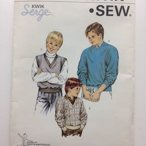 KWIK SEW PATTERN 1545 Boys sweaters and vest.