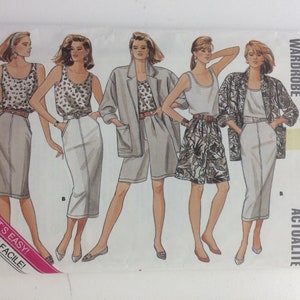 May include: Butterick 5597 sewing pattern with illustrations of women's clothing. The designs include a skirt, shorts, jacket, and tank tops. The pattern includes the text "YES! IT'S EASY!" and "TODAY'S WARDROBE".