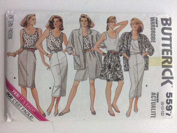 Butterick 5597 Today's Wardrobe Misses' Jacket, Shirt, Skirt and Shorts Size 8-10-12 New Uncut
