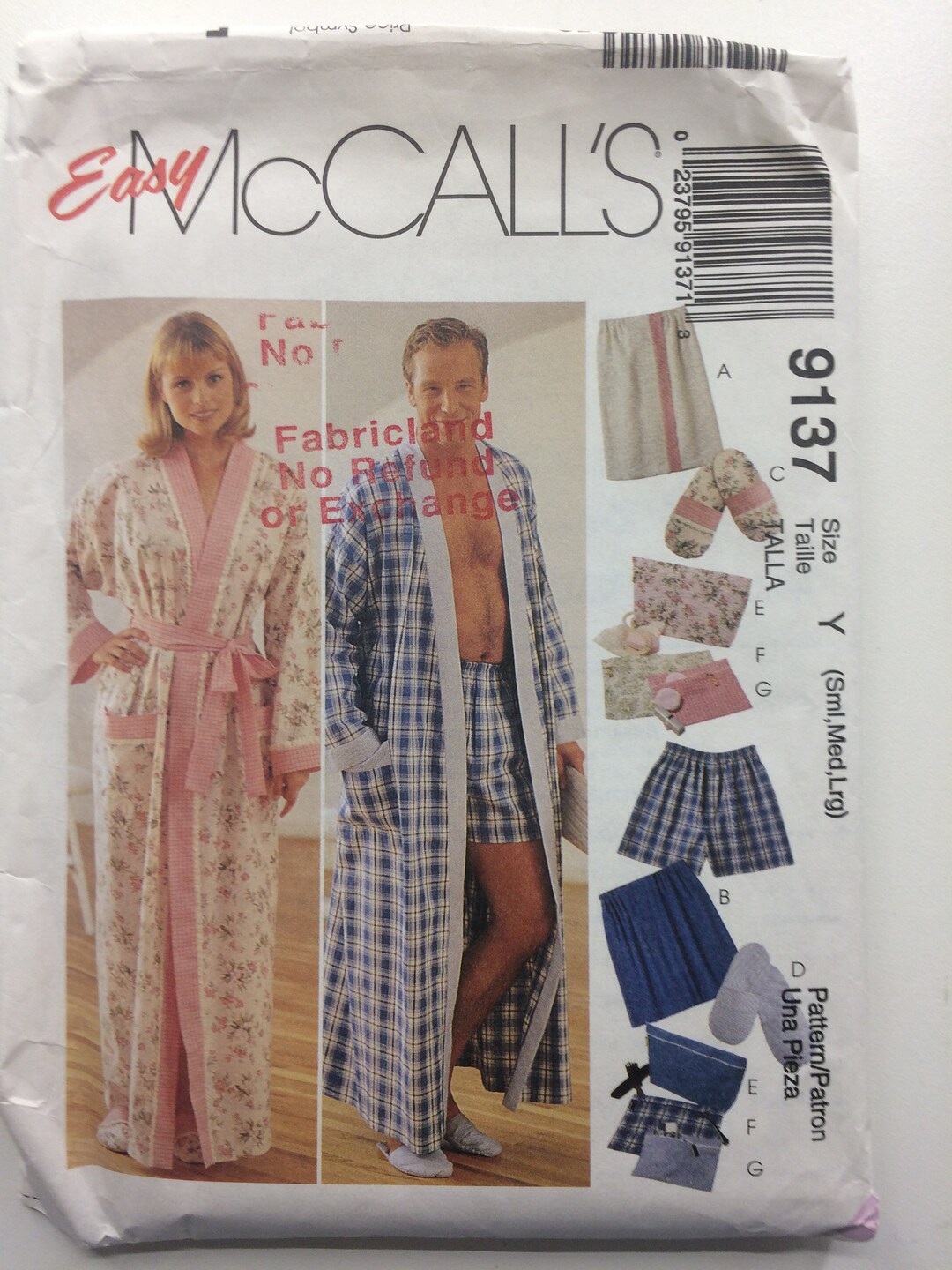 Mccall's Robe Pattern Mccall's 9137 Sewing Pattern: Unisex Robe, Shower Wrap, Slippers (uncut ...