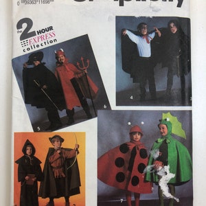 Eenvoud 7470 Naaipatroon ongesneden Vintage Zorro duivel vampier vampier vleermuis roodborstje lieveheersbeestje dinosaurus capuchon capes kindermaten 3 4 5 6 7 8