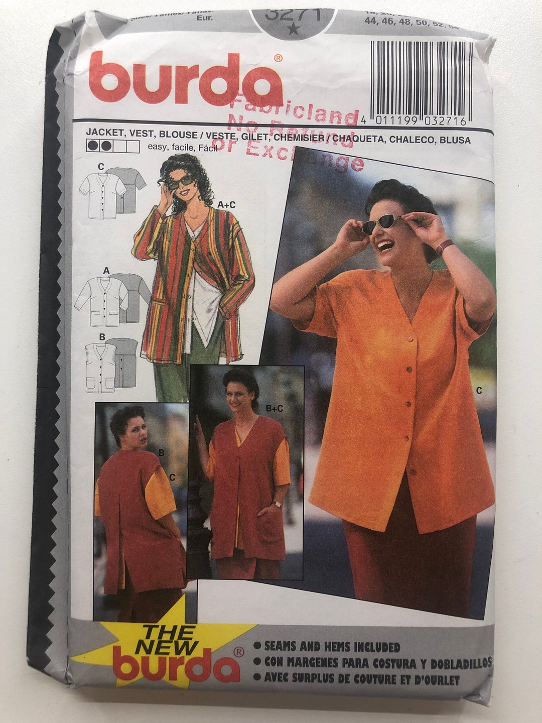 Burda Style 3271 Uncut Burda Pattern 3271 Button Front Vest Blouse ...