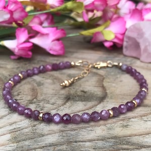 Star Ruby Gemstone Bracelet Gold Filled Healing Energy Jewelry Stacking Boho July Birthstone Gift for Woman