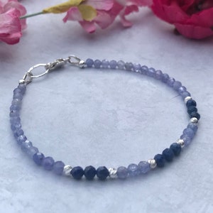 AAA Tanzanite and Lapis Lazuli Gemstone Bracelet, Sterling Silver, Crystal Healing Jewelry, December Birthstone, Handmade Jewelry, Boho