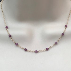 Natural Ruby Gemstone Station Necklace on 14k Gold Filled Chain-Star Ruby- Crystal Healing Jewelry-Layering-July Birthstone- Delicate