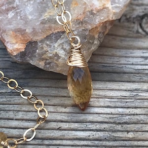 AAA Citrine Faceted Dew Drop Pendant Necklace-14k Gold Filled-Minimalist- November Birthstone-Layering-Crystal Healing Jewelry