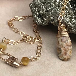 Fossil Coral Pendant Necklace, 14kGold Filled, Crystal Healing, Layering Necklace, Minimalist, Handmade, Agatized Coral