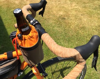 BAR BUCKET , handlebar mounted carrier for your water bottle or beverage made from used bike inner tubes