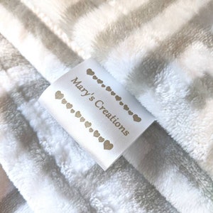10-100 Personalized Clothing Tags/Labels 1.75 inches Wide Custom Fabric Apparel Quilt Labels Satin Fabric Tags with Matte gold Or Black Font