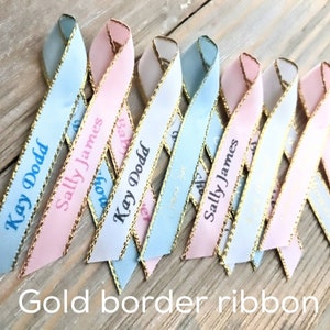 Personalized mini gold edge Ribbons 3/8 inches wide(unassembled) all occasions for party favors/baby shower/weddings/free shipping