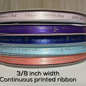 10-200 Yards 3/8 inches wide Personalized Logo Ribbon Roll  (all occasions all color texts/baby shower/weddings/anniversary/free shipping