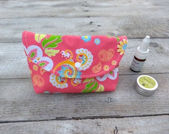 Mini Makeup clutch "pink paisley", small padded cosmetic bag, toiletry pouch, Makeup pouch, little Make Up-bag, First aid purse