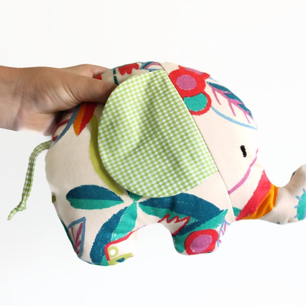 Elephant soft toy "FRIDOLIN", Animal cushion, baby shower gift boys and girls, tropical colors, whimsical
