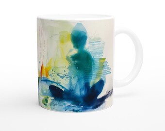 Teetasse, Häferl, abstrakte Kunst Yoga Motiv, farbenfrohe Tasse, Kaffeebecher spülmaschinenfest