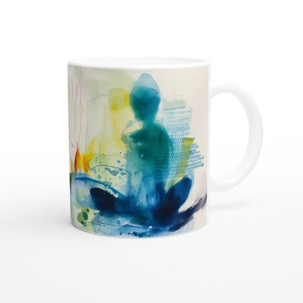 Teetasse, Häferl, abstrakte Kunst Yoga Motiv, farbenfrohe Tasse, Kaffeebecher spülmaschinenfest