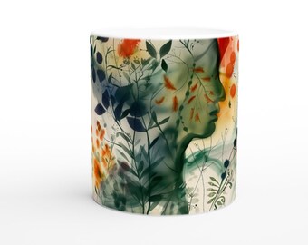 Kunsttasse "Florale Frau" , Keramik Becher mit Kunst 325 ml,  spülmaschinenfest, Art Mug