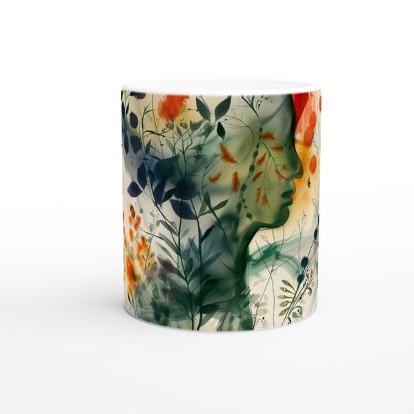 Kunsttasse "Florale Frau" , Keramik Becher mit Kunst 325 ml,  spülmaschinenfest, Art Mug