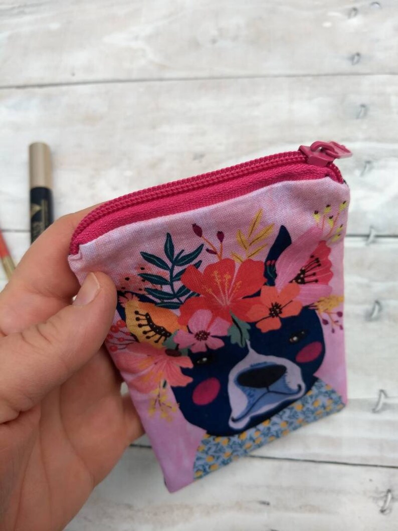 girlfriend gift Mia Charro Design Fabric bag small coin purse FLORAL PITBULL Dog mini zipper pouch tiny handbag organizer zip bag