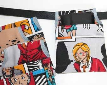 SET of 3 waiter holsters "Manga-Style", cool workwear garment, sturdy comic fabric