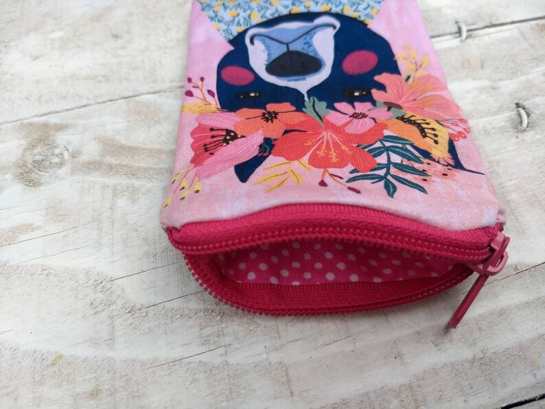 girlfriend gift Mia Charro Design Fabric bag small coin purse FLORAL PITBULL Dog mini zipper pouch tiny handbag organizer zip bag