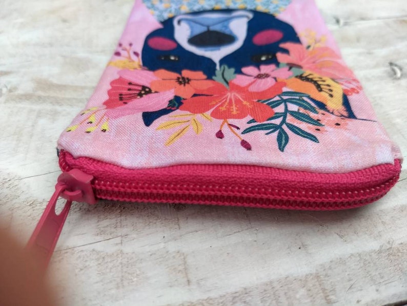 girlfriend gift Mia Charro Design Fabric bag small coin purse FLORAL PITBULL Dog mini zipper pouch tiny handbag organizer zip bag