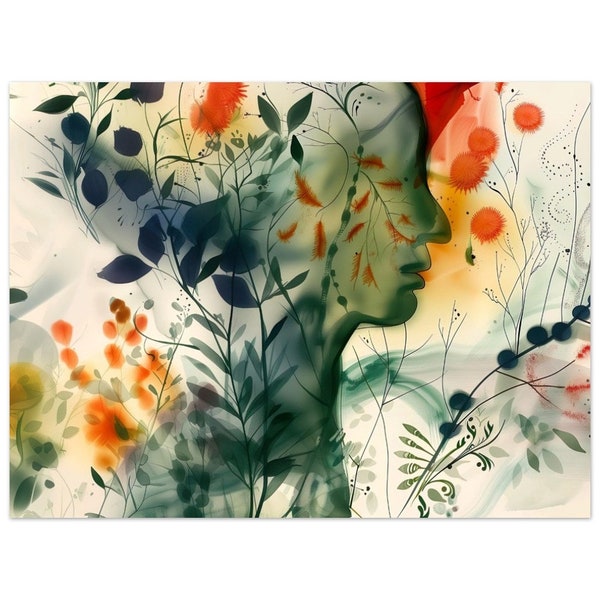 Florale Frau, 75 x 100 cm Premium Poster auf mattem Papier