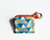 small geometric coin purse, zippered pouch with triangles, keychain purse