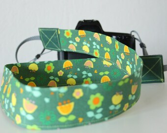 Camera Strap, Fotostrap "green meadow flowers", retro-style