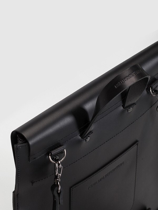 Black leather rectangular backpackbag with detachable straps. Etsy