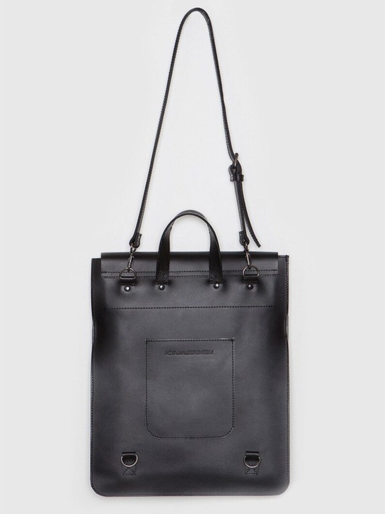 Black leather rectangular backpackbag with detachable straps. Etsy