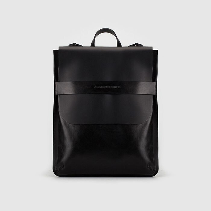 Black leather rectangular backpack-bag with detachable straps. | Etsy
