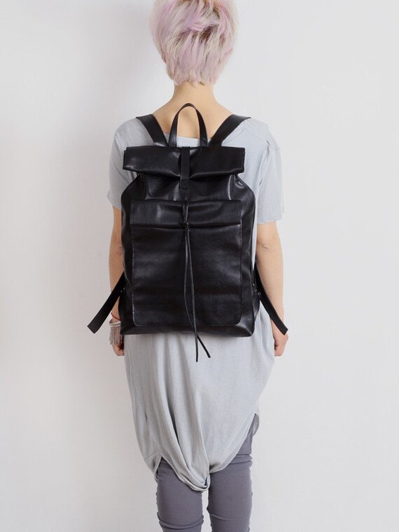 rectangular leather backpack