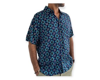 Summer Cotton Shirts, Vintage Floral Print Shirts, Men Shirts, Unisex Vacation Shirts, Button Through Shirts, Festival Shirts, Beach Wear
