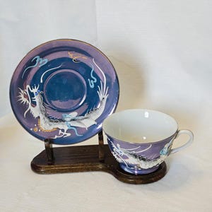 Vintage Raised Relief Dragon Ware Tea Cup & Saucer Japan Lusterware