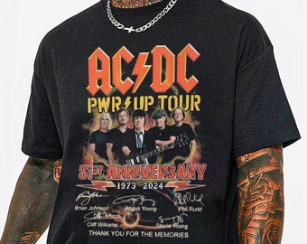 ACDC Band 51 Years Signatures T-Shirt, Rock Band ACDC Pwr Up 2024 Tour Shirt, Acdc Fan Gift, Acdc Band Merch, Sweatshirt, Hoodie