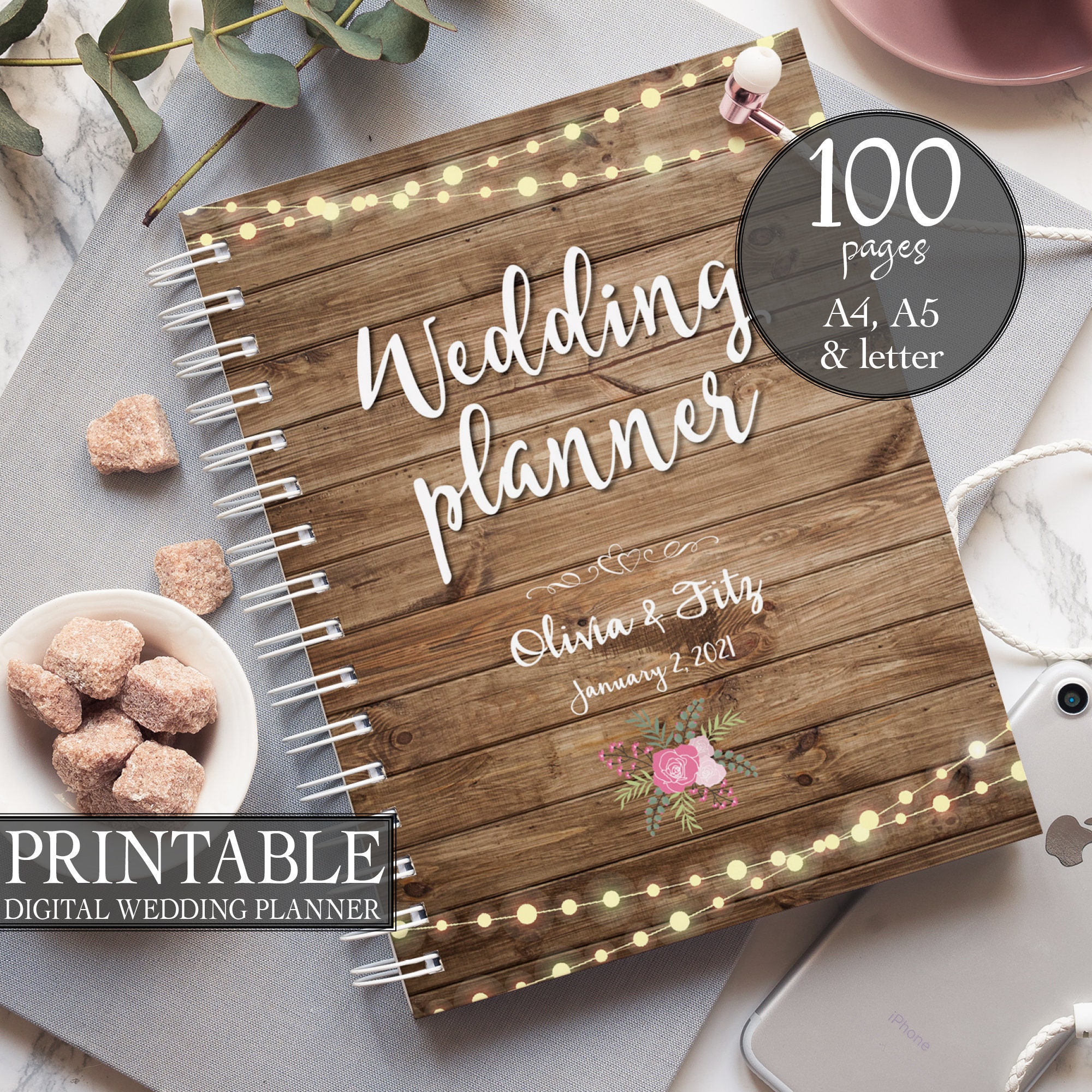Rustic Wedding Binder Printable Wedding Planner Wood Wedding