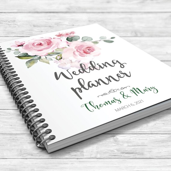 Peach rose wedding planner, Pink wedding planning book, Boho floral planner, Rose gold floral binder, Bridal shower gift, Wedding planner