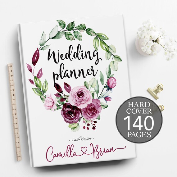 Engagement gift, Burgundy plum roses wedding planner, Boho wedding planner, Bridal shower gift, Plum wedding planner, Spring summer planner