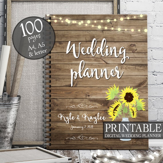 Sunflower wedding binder, Printable wedding planner, Rustic wedding binder, DIY wedding binder, Wedding checklist, Wedding to do list