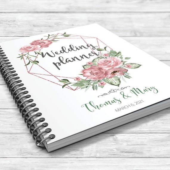 Dusty rose wedding planner, Geometric wedding planning book, Boho floral planner, Rose floral binder, Bridal shower gift, Wedding planner