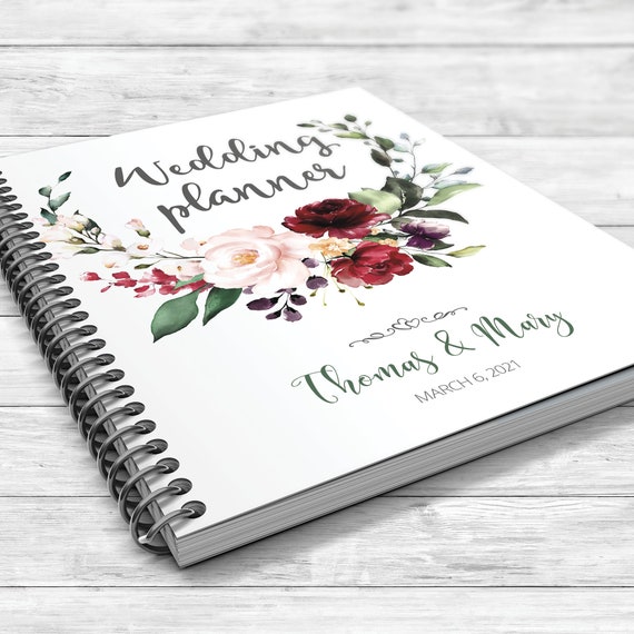 Burgundy boho wedding planner, Floral wedding planner, Bridal shower gift, Boho wedding planner, Fall wedding planner, Peach burgundy book