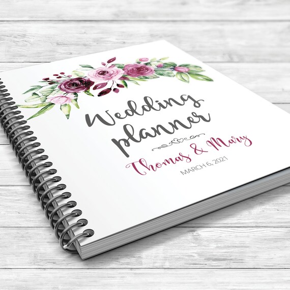 Burgundy plum roses wedding planner, Floral boho wedding planner, Bridal shower gift, Boho plum wedding planner, Spring summer planner