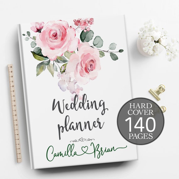 Baby pink wedding planner, Pink wedding planning book, Boho floral planner, Engagement gift, Bridal shower gift, Wedding planner