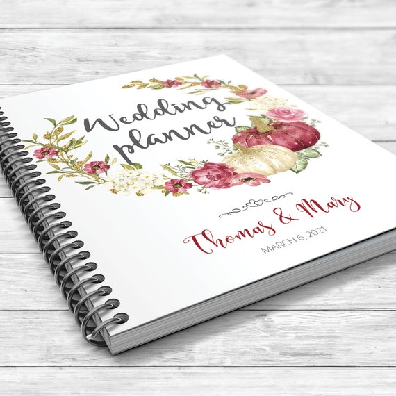 Autumn wedding planner, Marsala pumpkin wedding book, Boho autumn wedding, Bridal shower gift, Wedding planner, Floral boho wedding planner